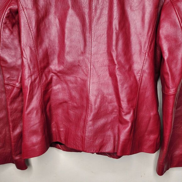 Vintage Mossimo Red Leather Jacket Oxblood Y2K Medium Cafe Racer Moto - Picture 10 of 14